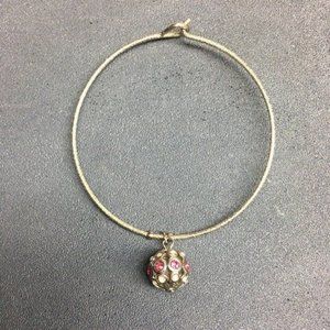 Pink Silver Bangle Bracelet Rhinestone Sparkle Ball Charm Textured Thin Hook